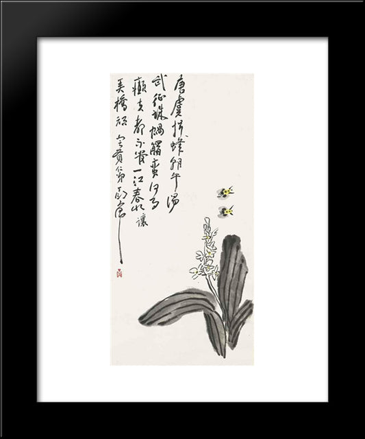 Bees And Narcissus 20x24 Black Modern Wood Framed Art Print Poster by Yanyong, Ding