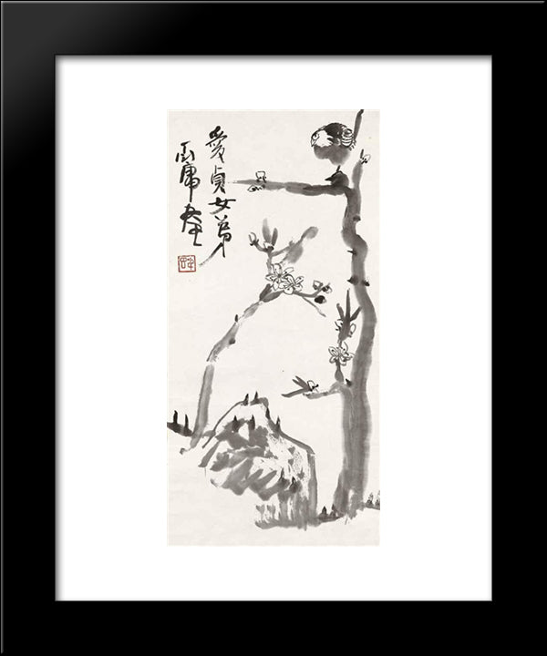 Bird And Flowers 20x24 Black Modern Wood Framed Art Print Poster by Yanyong, Ding