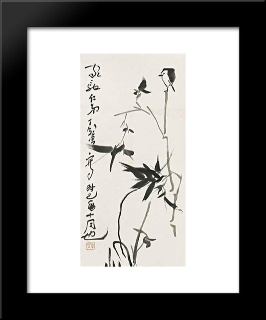 Bird On Bamboo Tree 20x24 Black Modern Wood Framed Art Print Poster by Yanyong, Ding