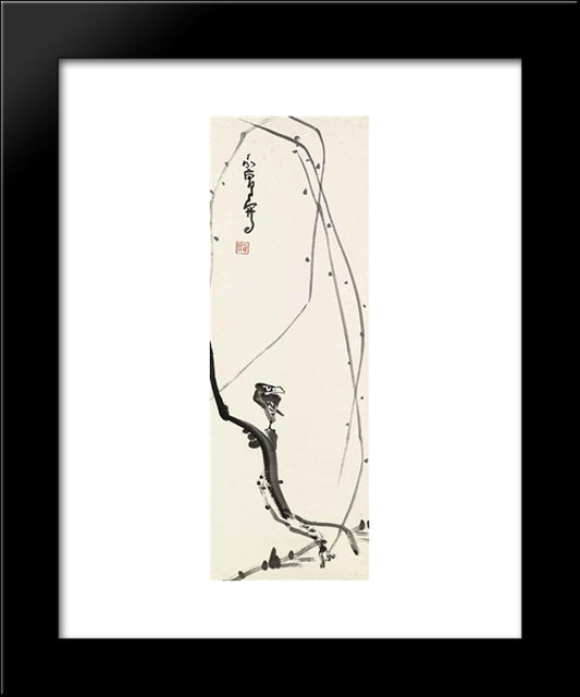 Bird On Willow Branch 20x24 Black Modern Wood Framed Art Print Poster by Yanyong, Ding