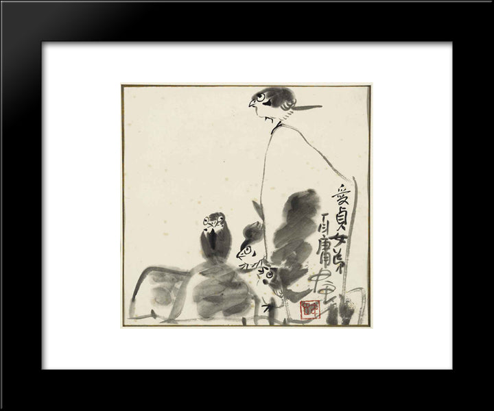 Birds And Rocks 20x24 Black Modern Wood Framed Art Print Poster by Yanyong, Ding