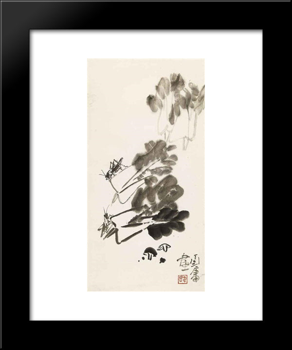 Chinese Cabbage And Crickets 20x24 Black Modern Wood Framed Art Print Poster by Yanyong, Ding