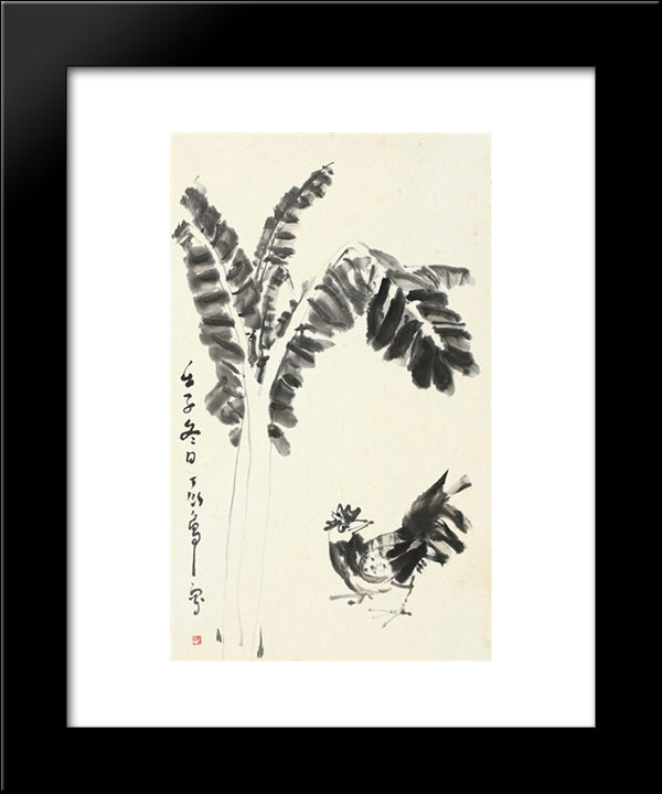 Cock And Banana Leaves 20x24 Black Modern Wood Framed Art Print Poster by Yanyong, Ding