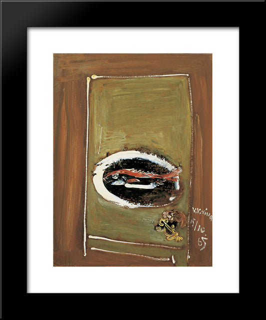 Fish And Frogs 20x24 Black Modern Wood Framed Art Print Poster by Yanyong, Ding