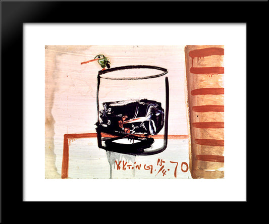 Glass, Gold Fish And Bird 20x24 Black Modern Wood Framed Art Print Poster by Yanyong, Ding