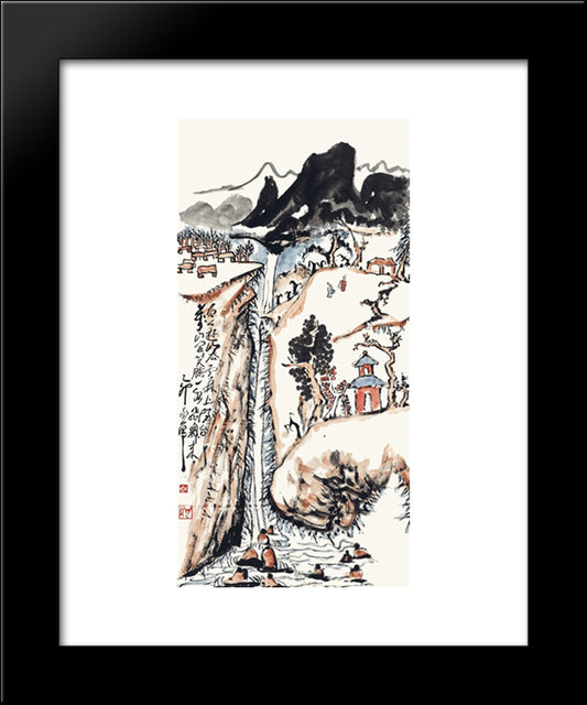 Hiking In The Mountains 20x24 Black Modern Wood Framed Art Print Poster by Yanyong, Ding