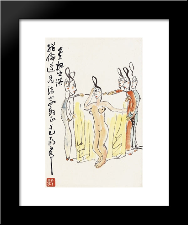 Lady In Bath 20x24 Black Modern Wood Framed Art Print Poster by Yanyong, Ding