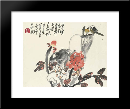 Lovebirds 20x24 Black Modern Wood Framed Art Print Poster by Yanyong, Ding