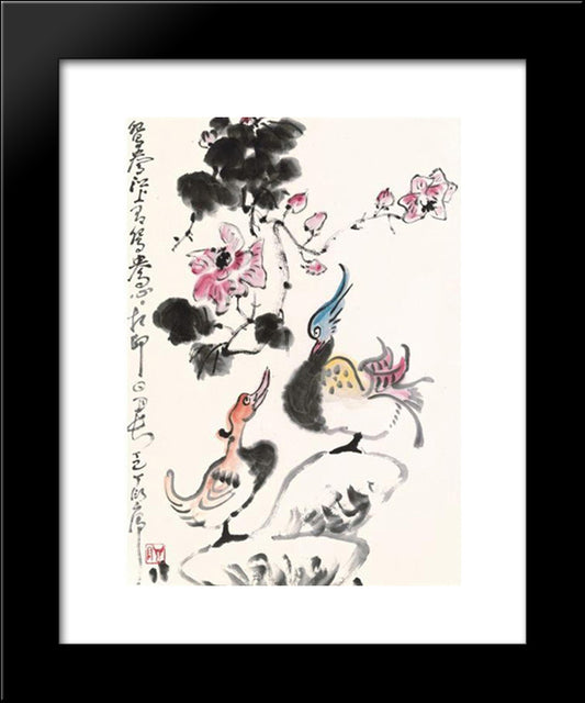 Mandarin Ducks 20x24 Black Modern Wood Framed Art Print Poster by Yanyong, Ding