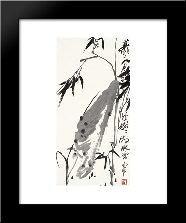 Orchid And Bamboo 20x24 Black Modern Wood Framed Art Print Poster by Yanyong, Ding