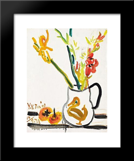 Persimmons And Flowers 20x24 Black Modern Wood Framed Art Print Poster by Yanyong, Ding
