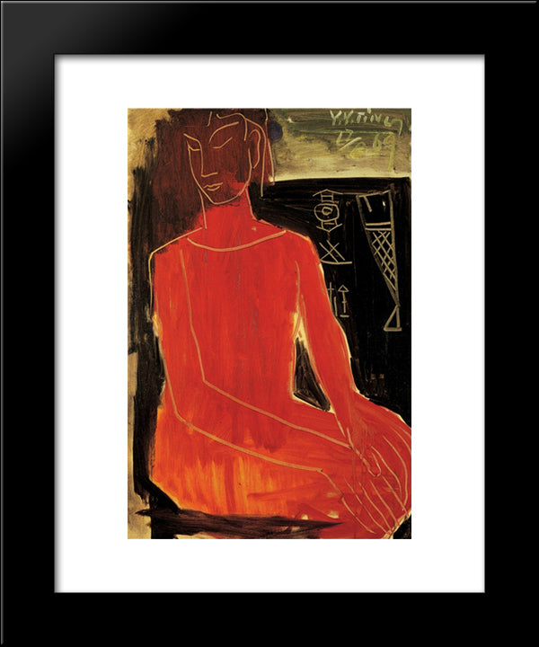 Red Lady 20x24 Black Modern Wood Framed Art Print Poster by Yanyong, Ding