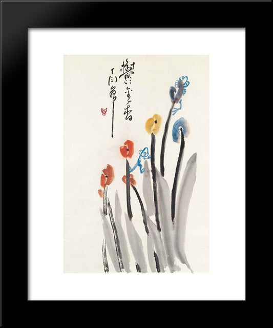 Tadpoles On Tulips 20x24 Black Modern Wood Framed Art Print Poster by Yanyong, Ding