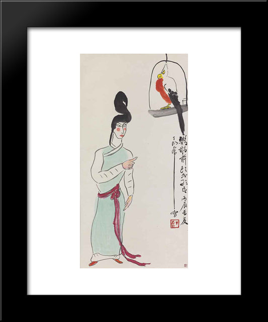 Woman And Parrot 20x24 Black Modern Wood Framed Art Print Poster by Yanyong, Ding
