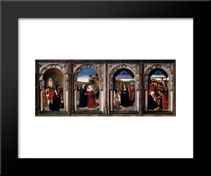 Polyptych Of The Virgin The Annunciation, The Visitation, The Adoration Of The Angels And The Adoration Of The Kings 20x24 Black Modern Wood Framed Art Print Poster by Bouts, Dirck