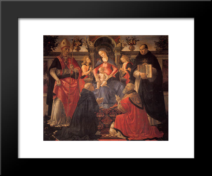 Madonna And Child Enthroned With St. Dionysius, Aeropagita, Domenic, Clement And Thomas Aquinas 20x24 Black Modern Wood Framed Art Print Poster by Ghirlandaio, Domenico