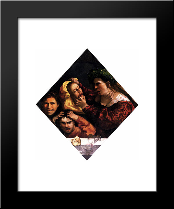 Anger Or The Tussle 20x24 Black Modern Wood Framed Art Print Poster by Dosso Dossi
