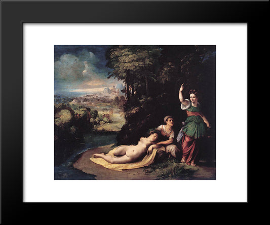Diana And Calisto 20x24 Black Modern Wood Framed Art Print Poster by Dosso Dossi