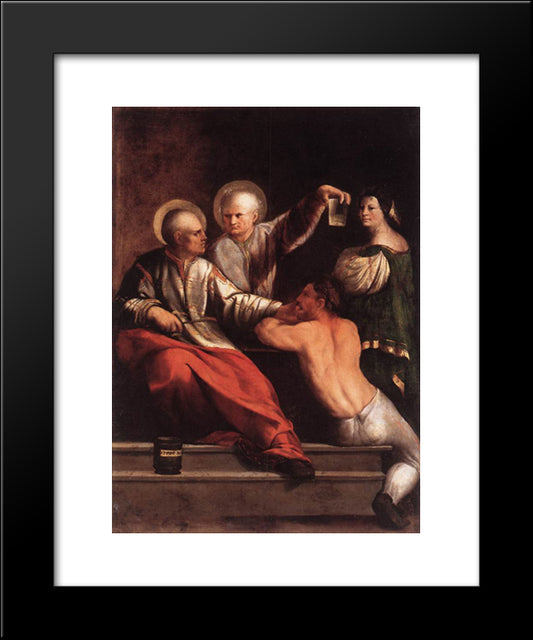 St Cosmas And St Damian 20x24 Black Modern Wood Framed Art Print Poster by Dosso Dossi