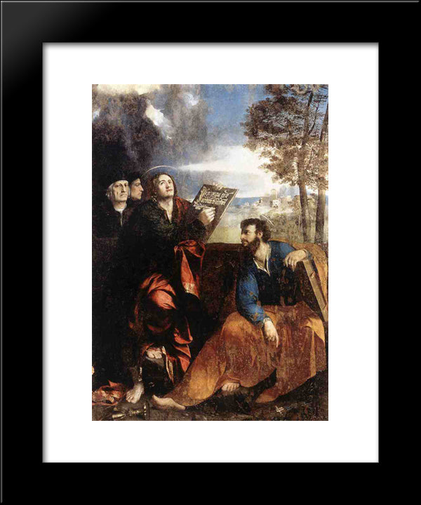 Sts John And Bartholomew With Donors 20x24 Black Modern Wood Framed Art Print Poster by Dosso Dossi