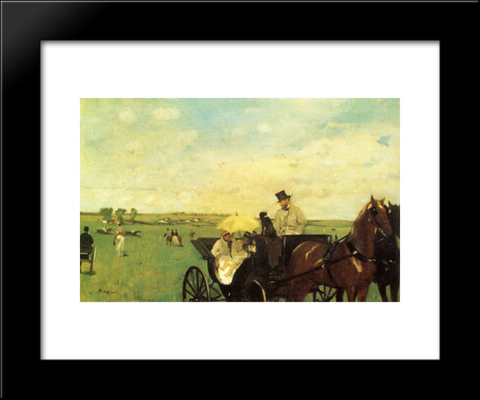 A Carriage At The Races 20x24 Black Modern Wood Framed Art Print Poster by Degas, Edgar