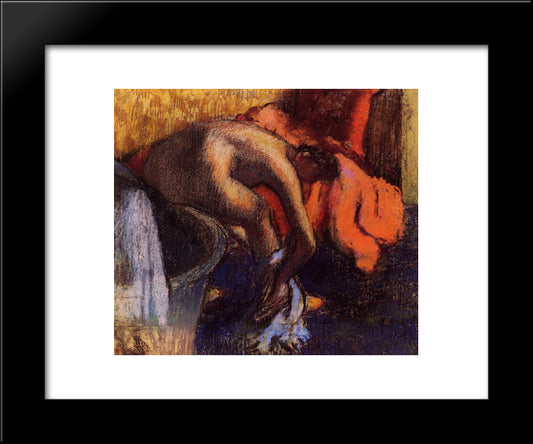 After Bathing, Woman Drying Her Leg 20x24 Black Modern Wood Framed Art Print Poster by Degas, Edgar