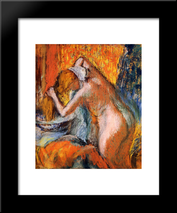 After The Bath, Woman Drying Her Hair 20x24 Black Modern Wood Framed Art Print Poster by Degas, Edgar