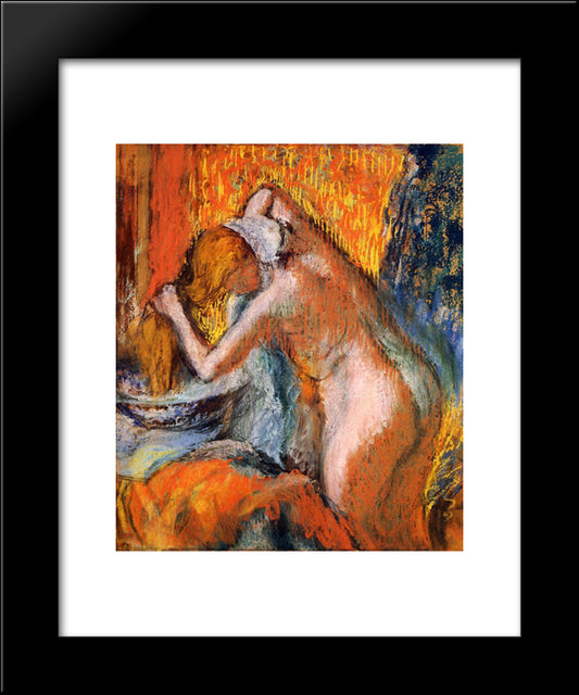 After The Bath, Woman Drying Her Hair 20x24 Black Modern Wood Framed Art Print Poster by Degas, Edgar