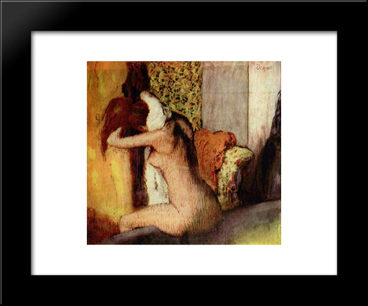 After The Bath, Woman Drying Her Nape 20x24 Black Modern Wood Framed Art Print Poster by Degas, Edgar