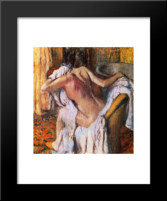 After The Bath, Woman Drying Herself 20x24 Black Modern Wood Framed Art Print Poster by Degas, Edgar