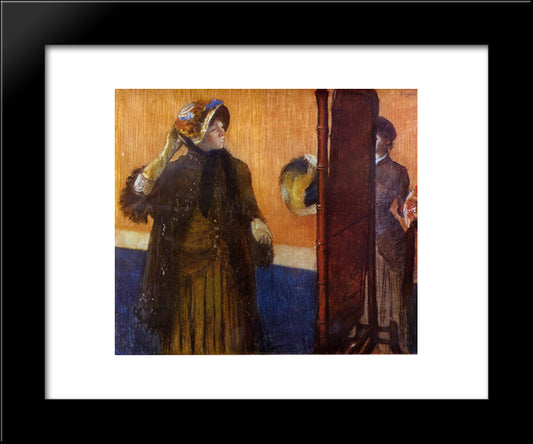 At The Milliner'S 20x24 Black Modern Wood Framed Art Print Poster by Degas, Edgar
