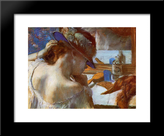 At The Mirror 20x24 Black Modern Wood Framed Art Print Poster by Degas, Edgar