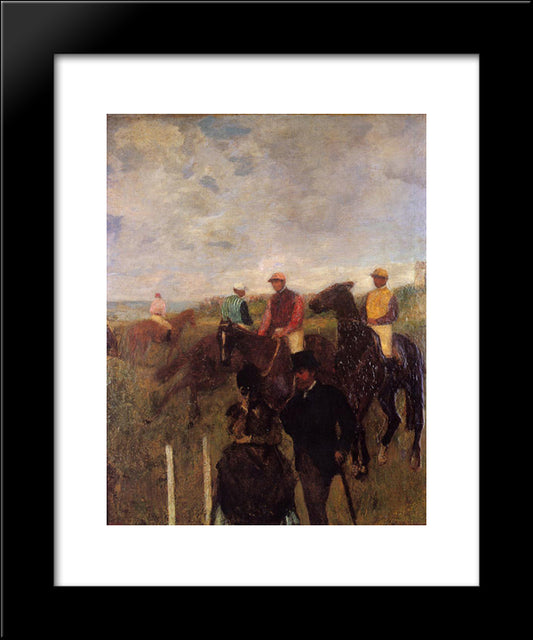 At The Races 20x24 Black Modern Wood Framed Art Print Poster by Degas, Edgar