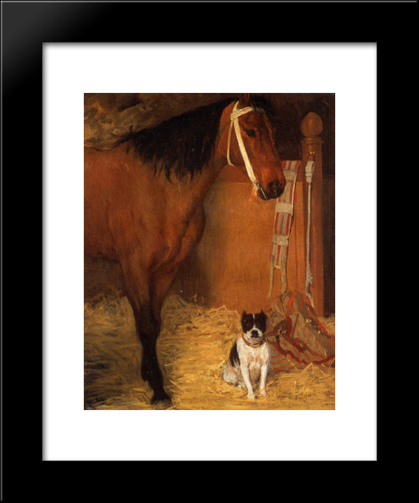 At The Stables, Horse And Dog 20x24 Black Modern Wood Framed Art Print Poster by Degas, Edgar