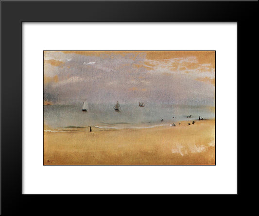 Beach With Sailing Boats 20x24 Black Modern Wood Framed Art Print Poster by Degas, Edgar