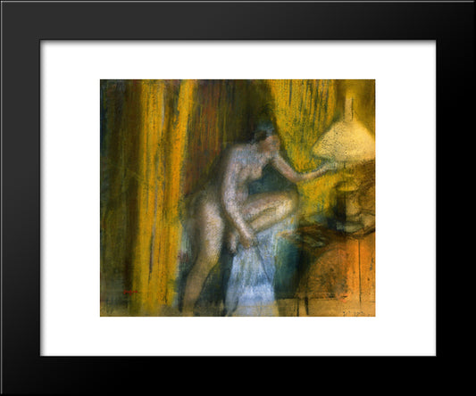 Bedtime (Woman Extinguishing Her Lamp) 20x24 Black Modern Wood Framed Art Print Poster by Degas, Edgar
