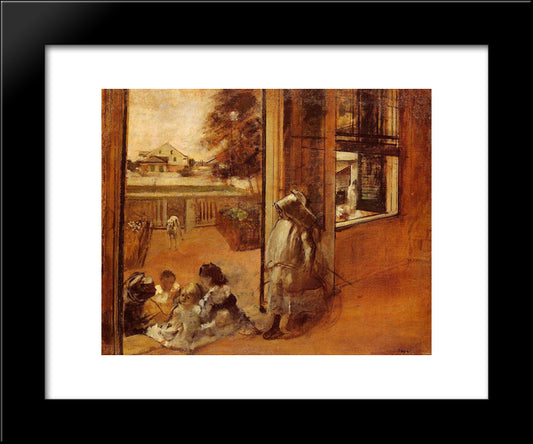 Children On A Doorstep 20x24 Black Modern Wood Framed Art Print Poster by Degas, Edgar