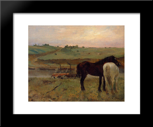 Horses In A Meadow 20x24 Black Modern Wood Framed Art Print Poster by Degas, Edgar