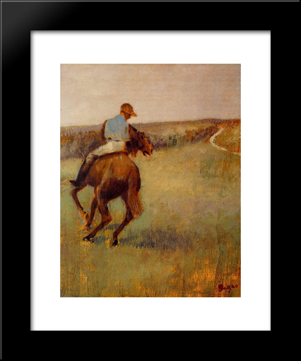 Jockey In Blue On A Chestnut Horse 20x24 Black Modern Wood Framed Art Print Poster by Degas, Edgar