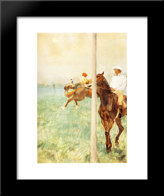 Jockeys Before The Start With Flagpoll 20x24 Black Modern Wood Framed Art Print Poster by Degas, Edgar