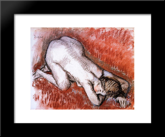 Kneeling Nude 20x24 Black Modern Wood Framed Art Print Poster by Degas, Edgar