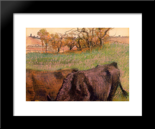 Landscape. Cows In The Foreground 20x24 Black Modern Wood Framed Art Print Poster by Degas, Edgar