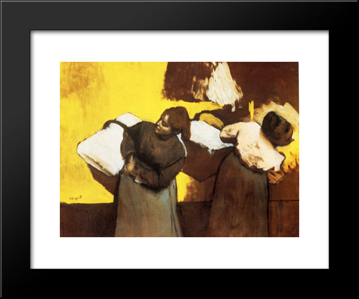 Laundresses Carrying Linen In Town 20x24 Black Modern Wood Framed Art Print Poster by Degas, Edgar