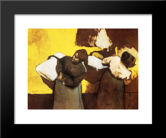 Laundresses Carrying Linen In Town 20x24 Black Modern Wood Framed Art Print Poster by Degas, Edgar