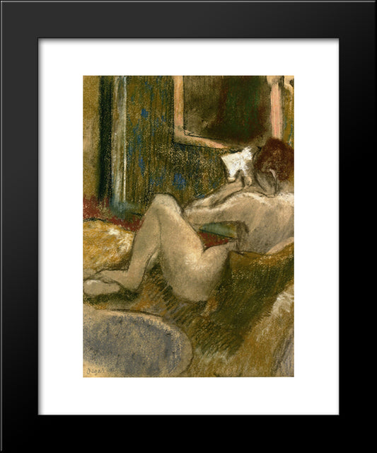 Nude From The Rear, Reading 20x24 Black Modern Wood Framed Art Print Poster by Degas, Edgar