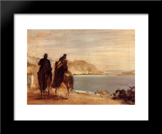 Promenade By The Sea 20x24 Black Modern Wood Framed Art Print Poster by Degas, Edgar