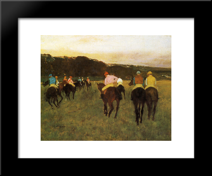 Race Horses At Longchamp 20x24 Black Modern Wood Framed Art Print Poster by Degas, Edgar