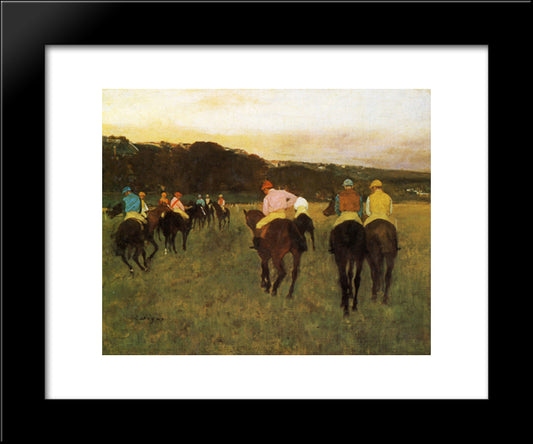 Race Horses At Longchamp 20x24 Black Modern Wood Framed Art Print Poster by Degas, Edgar