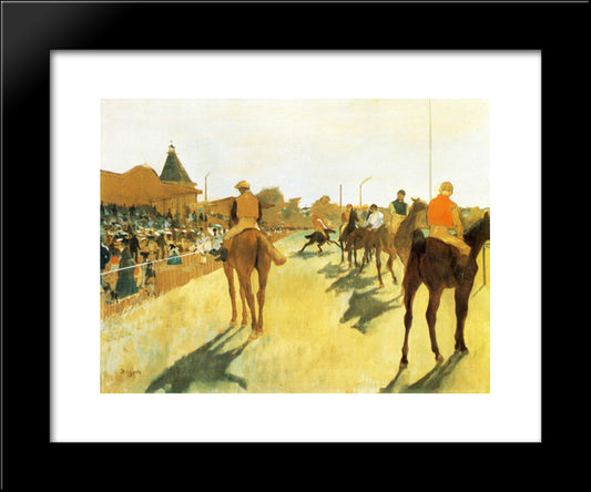 Racehorses Before The Stands 20x24 Black Modern Wood Framed Art Print Poster by Degas, Edgar