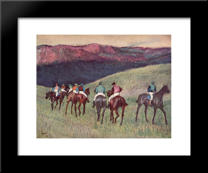 Racehorses In A Landscape 20x24 Black Modern Wood Framed Art Print Poster by Degas, Edgar